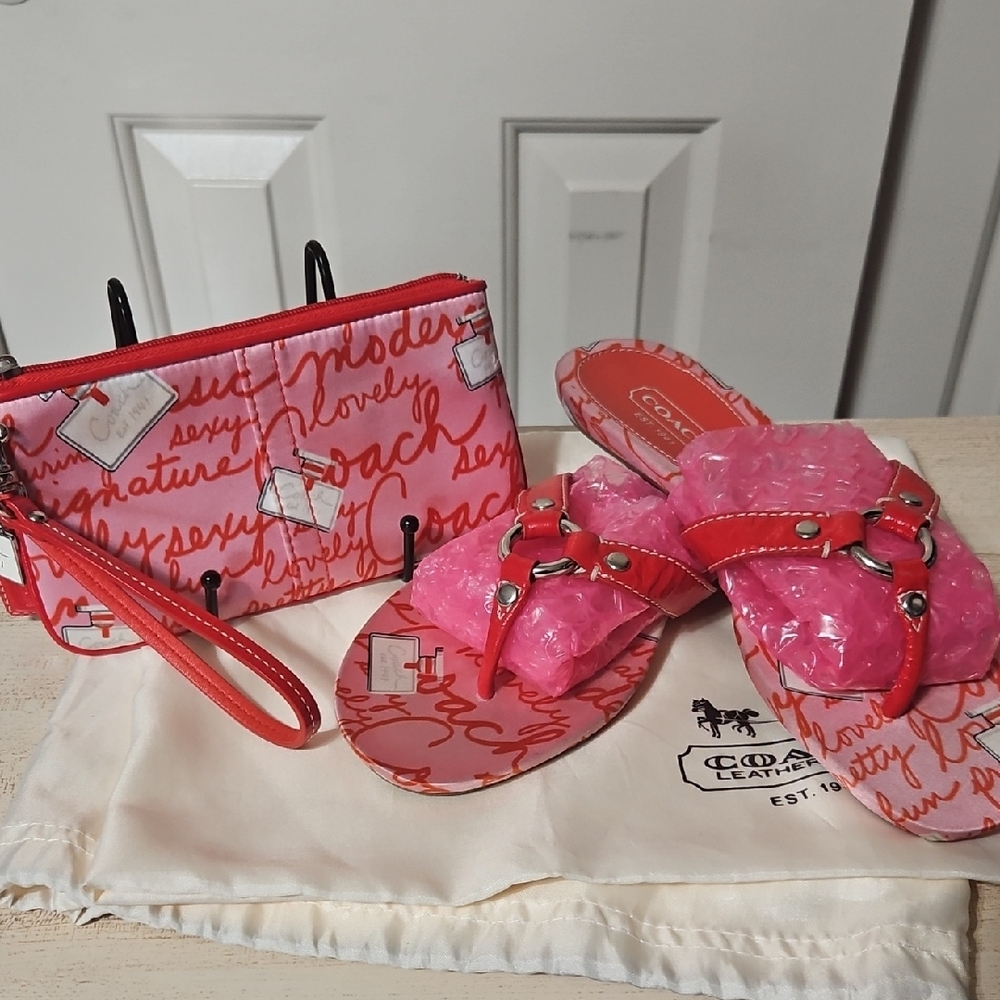 Coach NWT Y2K Perfume Line Sandals with Wristlet Set